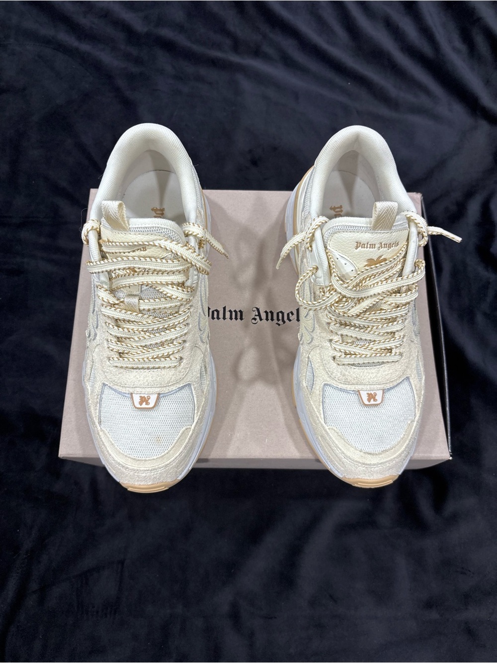 Palm Angels Ivory and Black Logo Men Sneakers Box